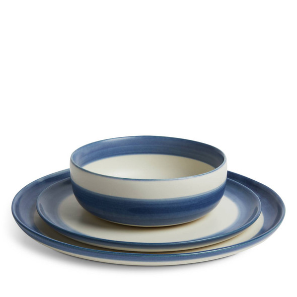 Blue Artisan Stripe Dinner Set Stoneware Habitat 11 Piece. Catalogue 12-piece photo; actual stock listing supplies 11 pieces only.