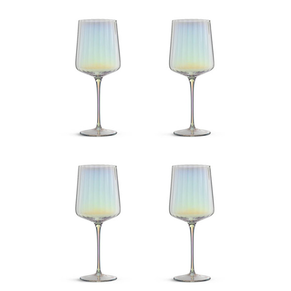 Iridescent Flute Wine Glasses Set of 2 Habitat. Catalogue 4-piece photo; actual stock listing supplies 2 pieces only.