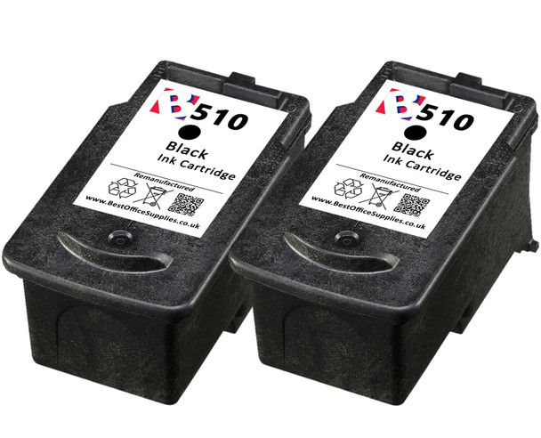 Canon PG-510 Remanufactured Ink Cartridges Twin Pack - High Capacity Black Twin Pack Ink Cartridges - Compatible For  (2970B001AA, PG-510, PG510)