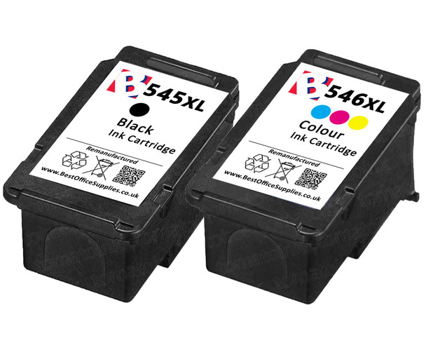 Canon PG-545 XL / CL-546 XL Remanufactured Ink Cartridges Multipack- High Capacity Black & Tri-Colour Ink Cartridges - Compatible For (PG-545XL, PG545XL, 8286B001, Canon 545XL, CL-546XL, CL546XL, 8288B004)