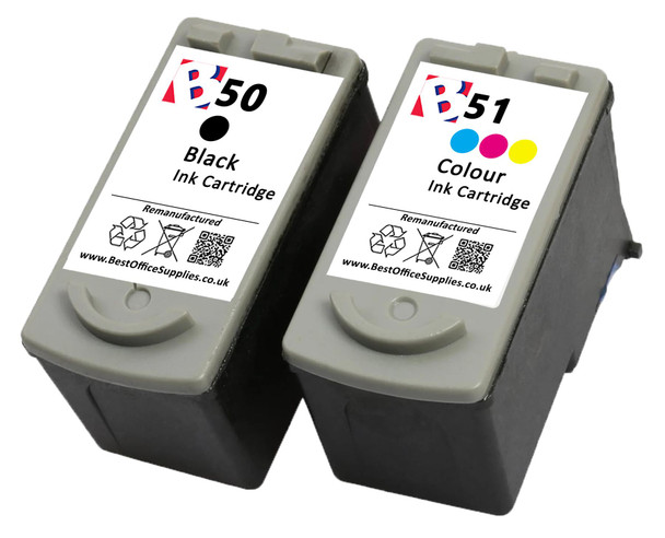 Canon PG-50 / CL-51 Remanufactured Ink Cartridges Multipack- High Capacity Black & Tri-Colour Ink Cartridges - Compatible For (PG-50, PG50, 0616B001, CL-51, CL51, 0618B0011)