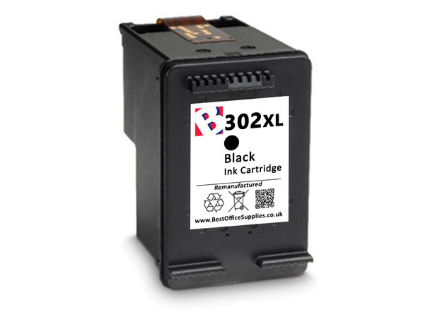 HP 302 XL Remanufactured Ink Cartridge - High Capacity Black Ink Cartridge - Compatible For  (F6U68AE, HP 302XL, HP302XL, HP 302 XL)