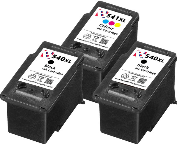 Canon PG-540 XL / CL-541 XL Remanufactured Ink Cartridges 3-Pack- High Capacity Black & Tri-Colour 3-Pack Ink Cartridges - Compatible For (PG-540XL, PG540XL, 5222B005AA, CL-541XL, CL541XL, 5226B005AA)