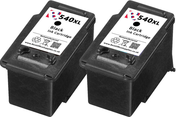 Canon PG-540 XL Remanufactured Ink Cartridges Twin Pack - High Capacity Black Twin Pack Ink Cartridges - Compatible For  (PG-540XL, PG540XL, 5222B005AA)