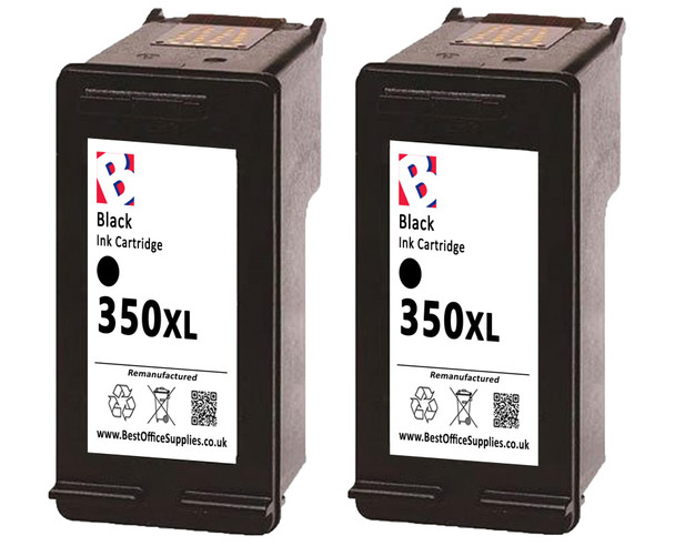 HP 350 XL Remanufactured Ink Cartridges Twin Pack - High Capacity Black Twin Pack Ink Cartridge - Compatible For  (CB336EE, CB336E, 350XL)