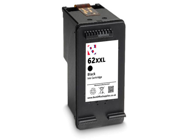62 XXL Black Remanufactured HP Ink Cartridge Triple XL- High Capacity Black Ink Cartridge - Compatible For  (C2P05AE, C2P05A, HP 62XXL, HP62XXL)