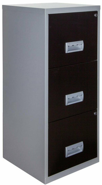 3 Drawer Maxi Metal Filing Cabinet  Silver and Black GRADE C
