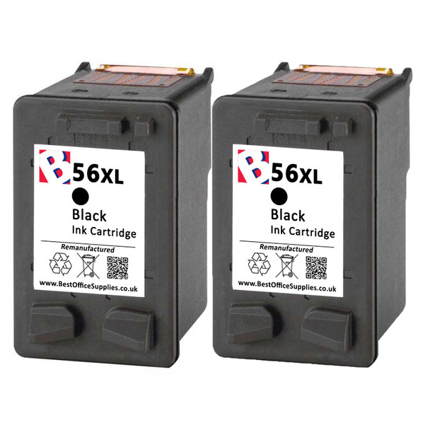 2 x 56XL Black Ink Cartridge Compatible Replacement HP Printers DeskJet OfficeJet PSC