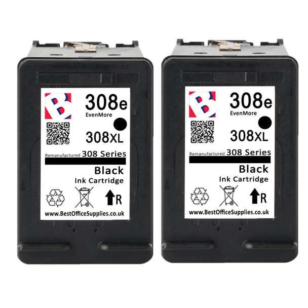 308e 308XL Black Ink Cartridges Compatible for HP Envy Printers 2 Pack High Yield