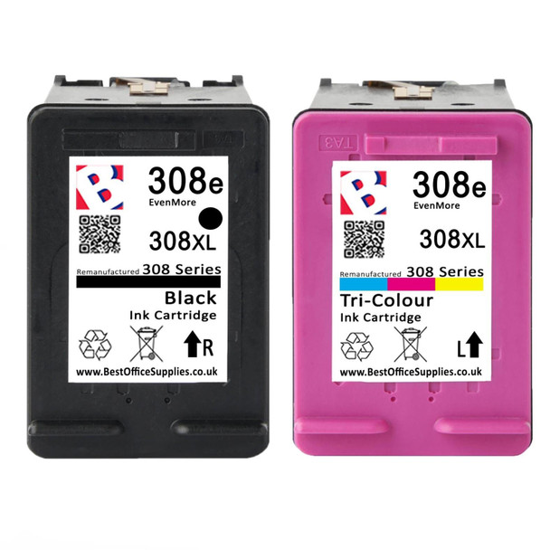 308e 308XL Black and Colour Ink Cartridge Eco-Friendly Compatible for HP Envy