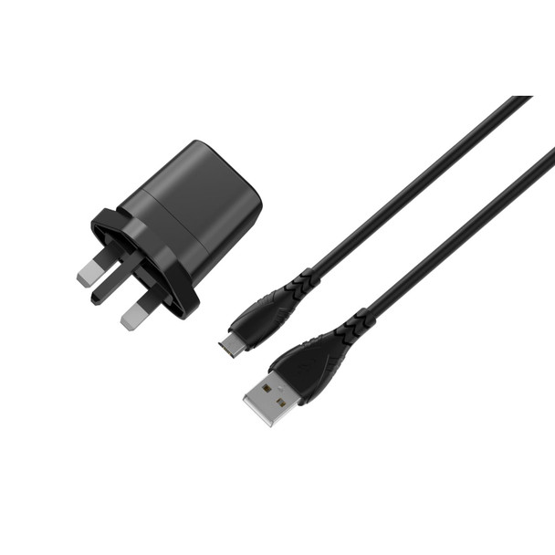 USB Mains Charger 5W + Micro USB Cable 1m Power Adapter Plug Android Black