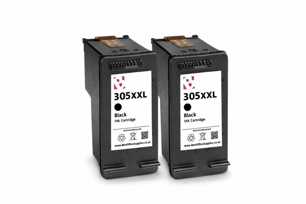 305XXL Black Ink Cartridge 2 Pack Remanufactured Compatible With HP DeskJet Envy Pro