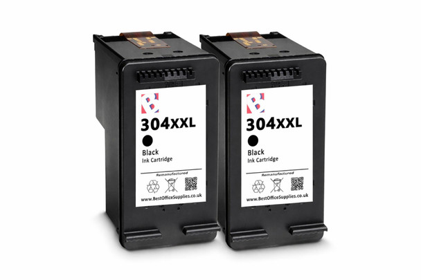 304XXL Black Ink Cartridge 2 Pack Remanufactured Extra Large Capacity For HP Envy