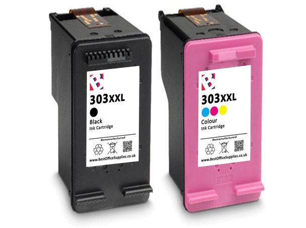 303XXL Black And Colour Ink Cartridge Set Remanufactured Extra Large Capacity Compatible With HP Envy Photo Inspire
