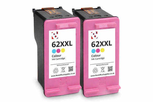 62XXL Colour Ink Cartridge Twin Pack Remanufactured Extra Large Capacity Compatible With HP Envy OfficeJet