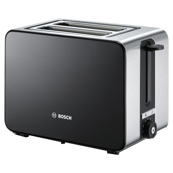 2 Slice Toaster 1050W Black 7 Browning Defrost Reheat Bosch TAT7203GB Styline