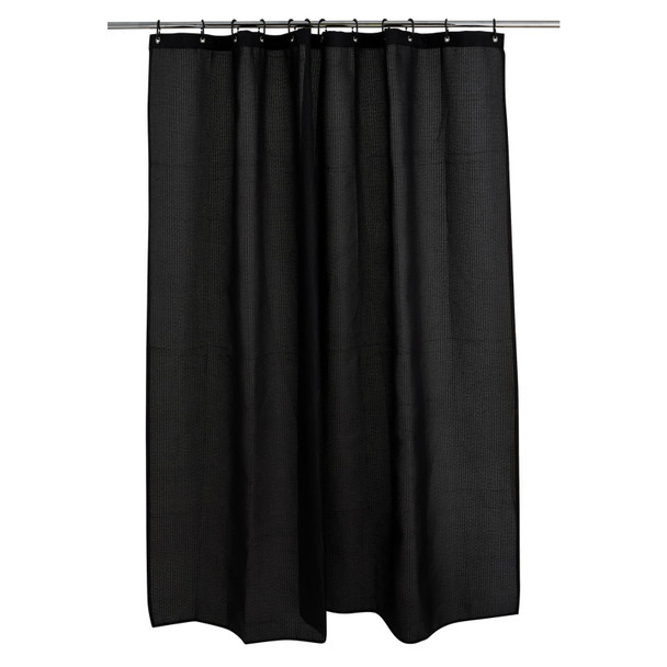 Shower Curtain Black Waffle 180x180cm Anti Bacterial Washable Polyester Habitat