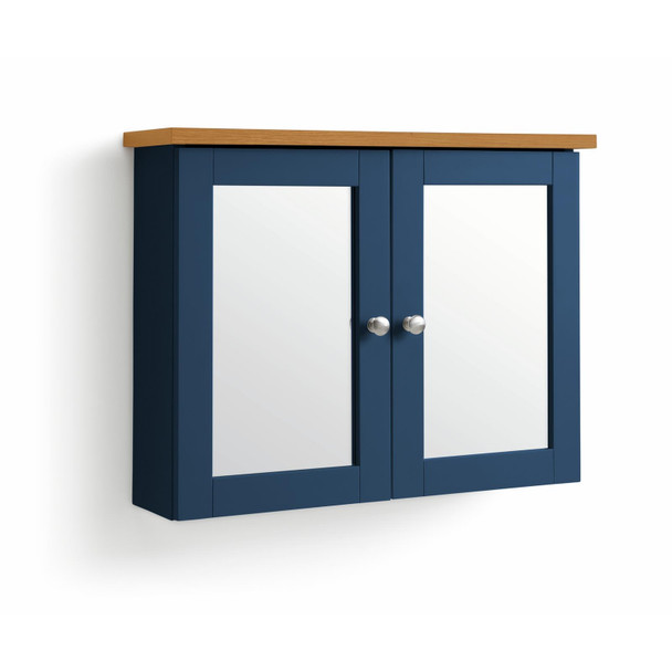 Bathroom Cabinet Mirrored Wall Mounted Blue 2 Door Storage Livingston 59cm