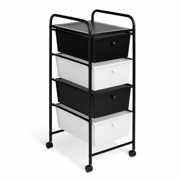 Bathroom Storage Unit 4 Drawer Slim Black White Wheeled Cabinet Organiser Habitat
