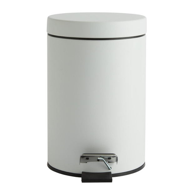 Bathroom Bin 3L Pedal Soft Close Matt White Metal Step Waste Bin Habitat