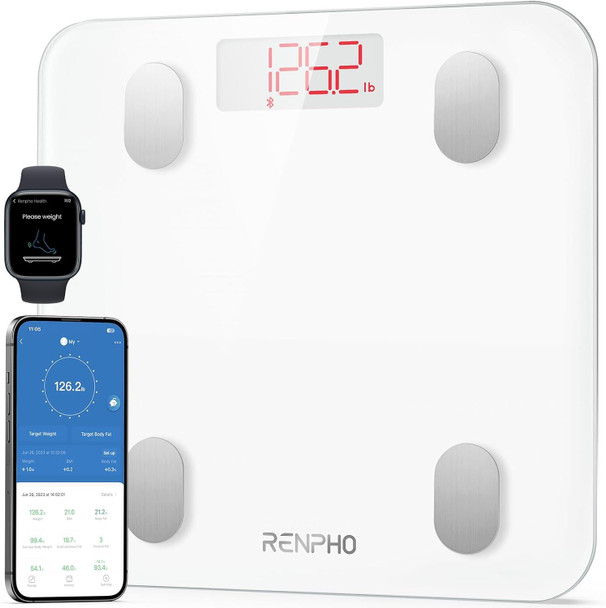 Smart Bathroom Scales Body Fat BMI Muscle Digital Bluetooth Renpho 180kg White