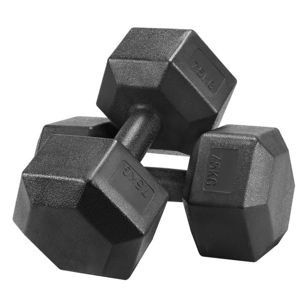 Dumbbells 7.5kg Pair Hex Weights 15kg Set Black Home Gym Strength Training