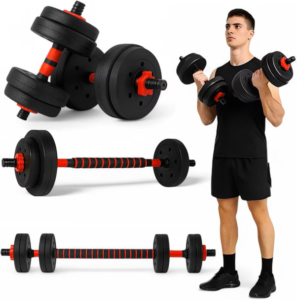 Adjustable Dumbbells 10kg Barbell Weight Set 2 in 1 Home Gym Strength Training