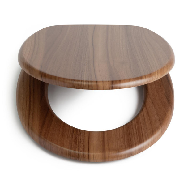 Toilet Seat Brown Dark Wood Effect MDF Adjustable Bottom Fix Hinges Habitat