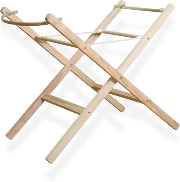 Moses Basket Stand Wooden Folding Natural Pine Baby Bedside Clair de Lune