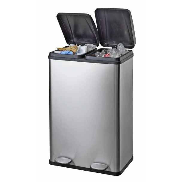 Recycling Bin 55L Dual Compartment Stainless Steel Pedal Kitchen Bin Habitat