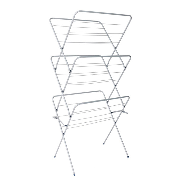 Clothes Airer 14m 3 Tier Indoor Folding Laundry Dryer Silver Steel Habitat
