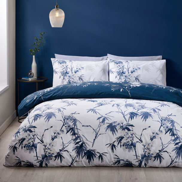 Catherine Lansfield Kyoto Floral Blue Bedding Set Double