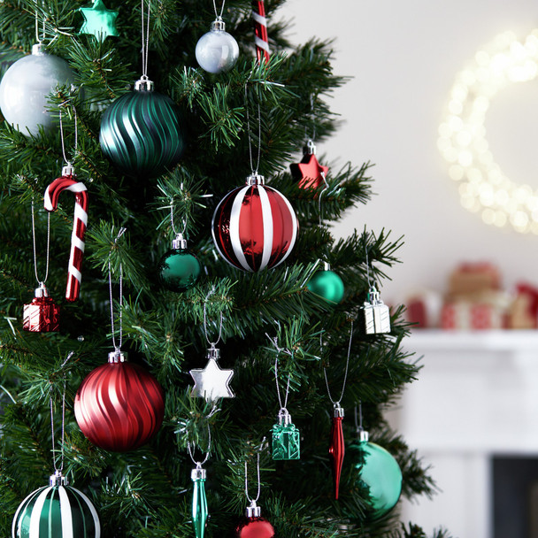 Christmas Baubles Red Silver Mixed Shapes Argos Home