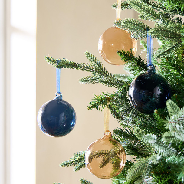 Habitat Pack of 4 Christmas Glass Baubles Navy