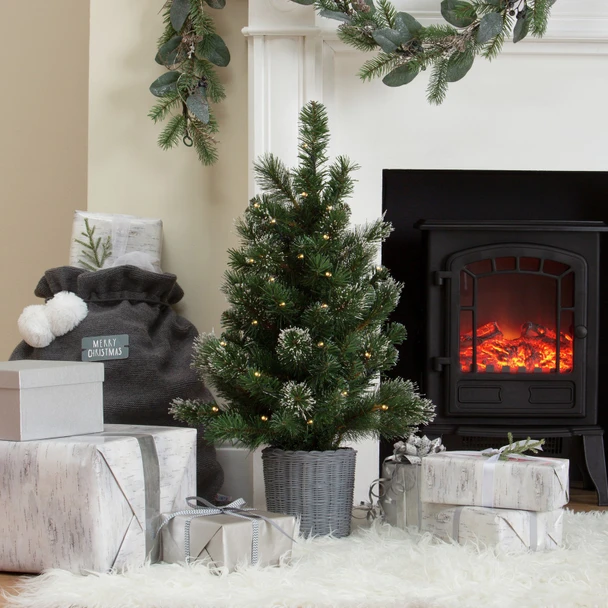 2.5ft Pre Lit Snowy Christmas Tree Basket Habitat image 1