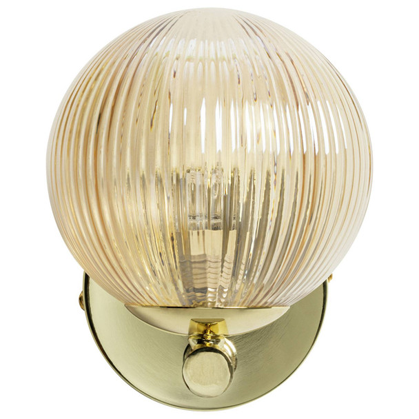 Argos catalogue image 1 of 3: Wall Light Habitat Ribbed Glass Globe Champagne Brass Finish.