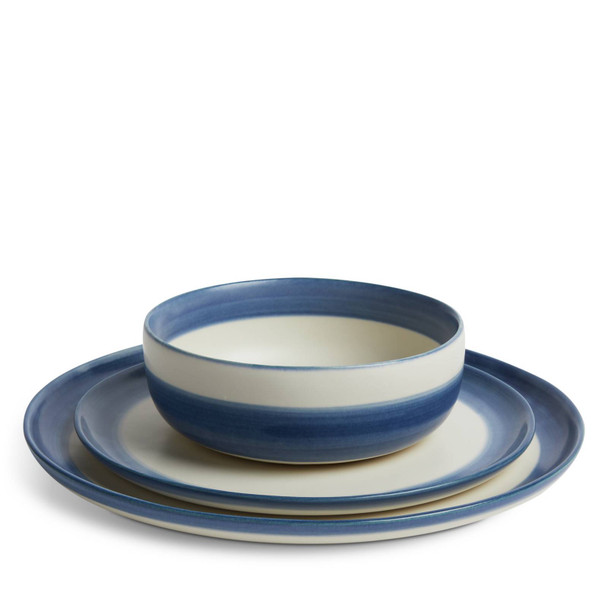 Blue Artisan Stripe Dinner Set Stoneware Habitat 11 Piece. Catalogue 12-piece photo; actual stock listing supplies 11 pieces only.