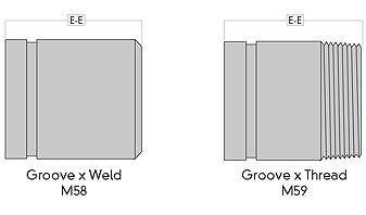 Adapter Nipples: Groove x Thread M59, Groove x Weld M58