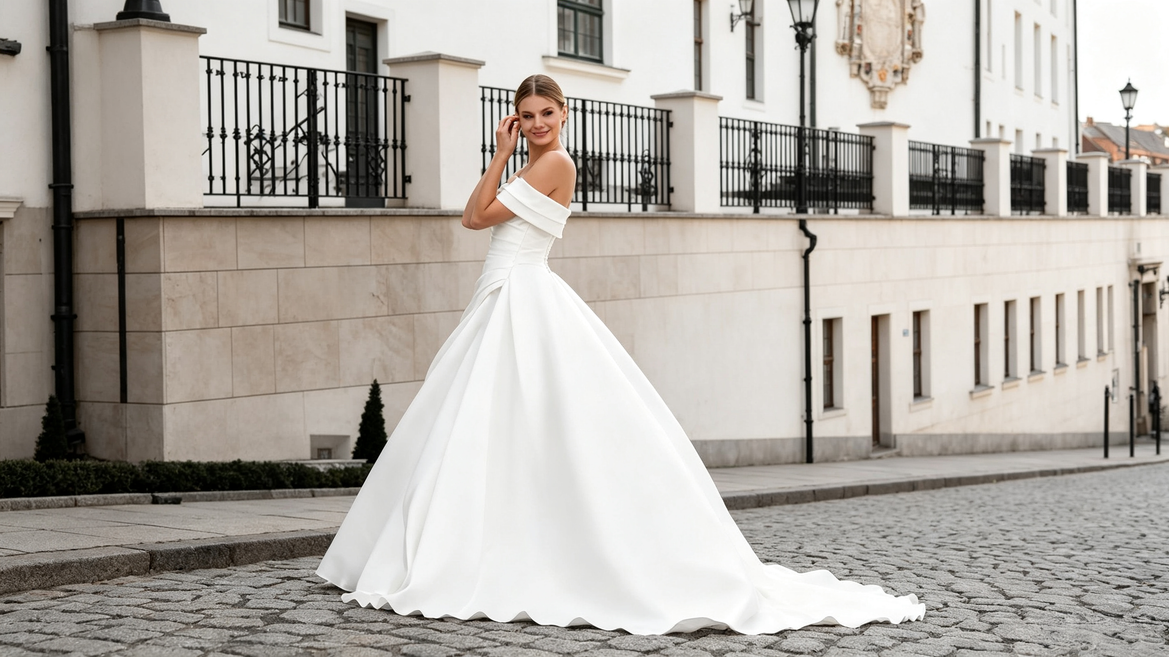 Clean Bride, Castle Vibes: My Minimalist Off-Shoulder Gown in Poland