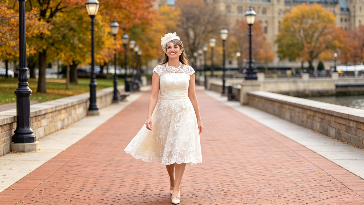Vintage Short Wedding Dress Photos at Virginia Capitol Square & Canal Walk