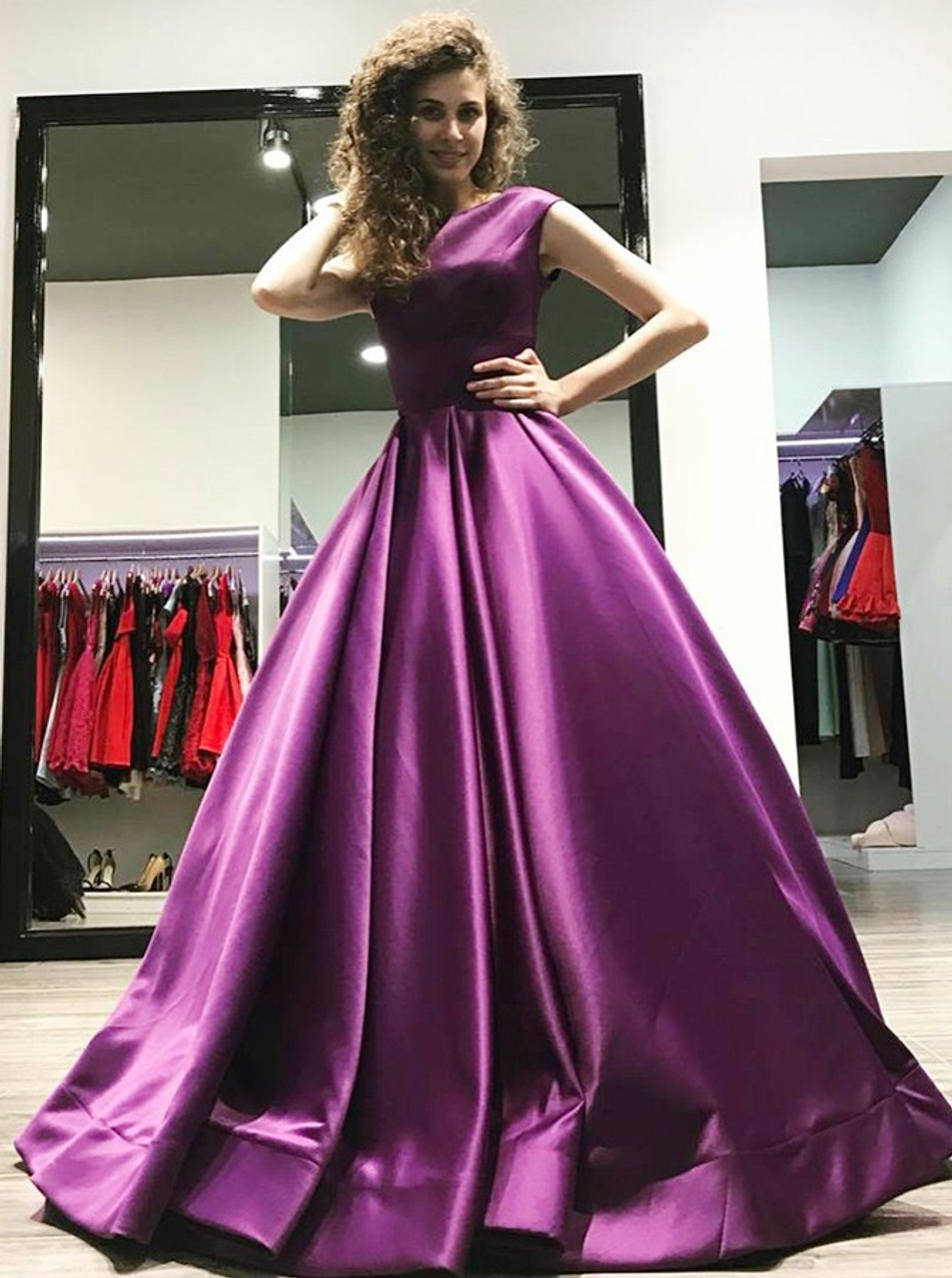 Elegant Purple Satin A-line Simple Floor Length Evening Dress Formal Dress,  Dark Purple Prom Dresses on Luulla