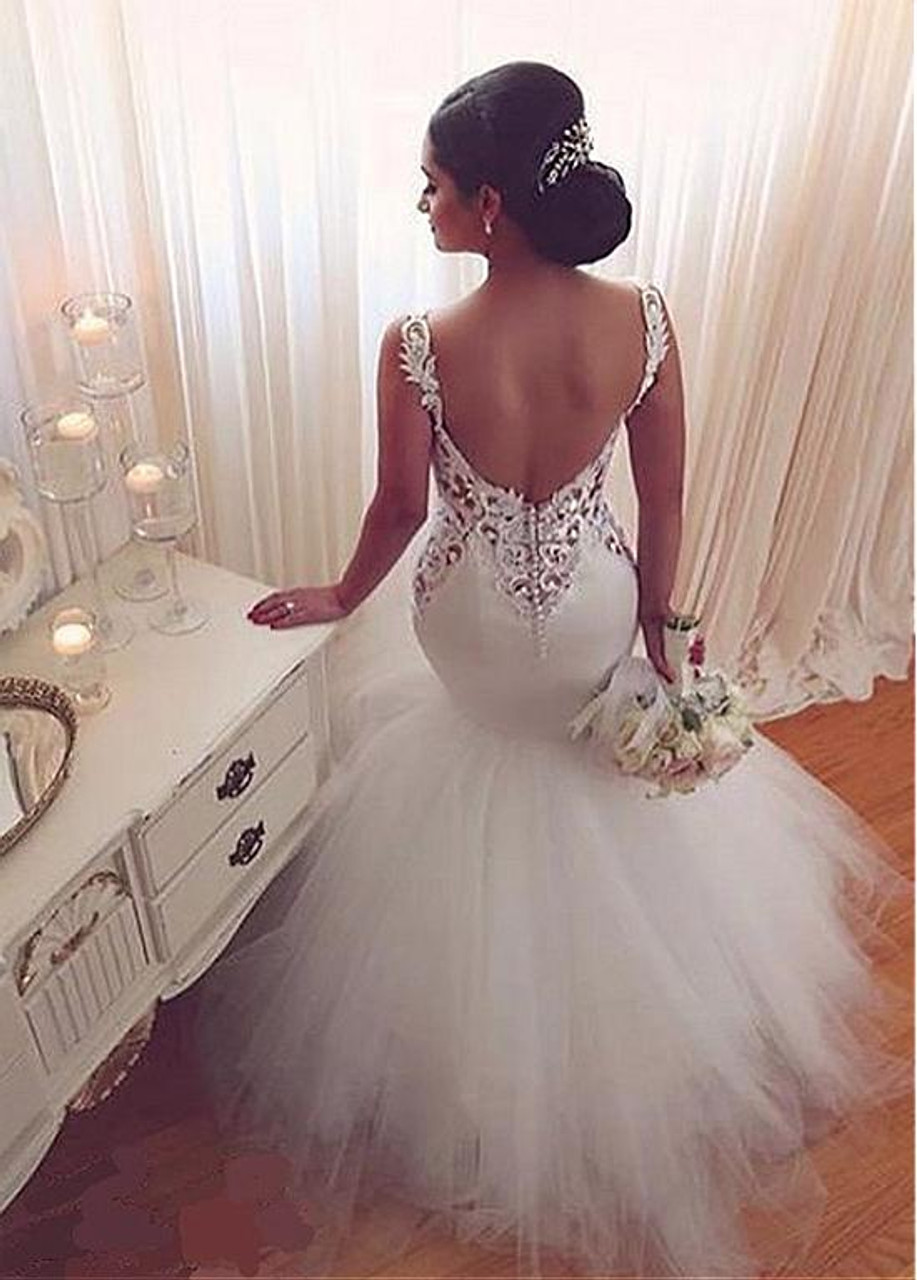 Backless Sexy Tulle & Satin Sweetheart Mermaid Wedding Dress