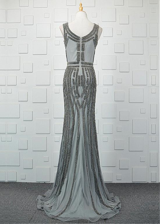 Silver Formal Shoes Halter V-neck Mermaid Ruched Floor Length Stretch Satin Formal Dress