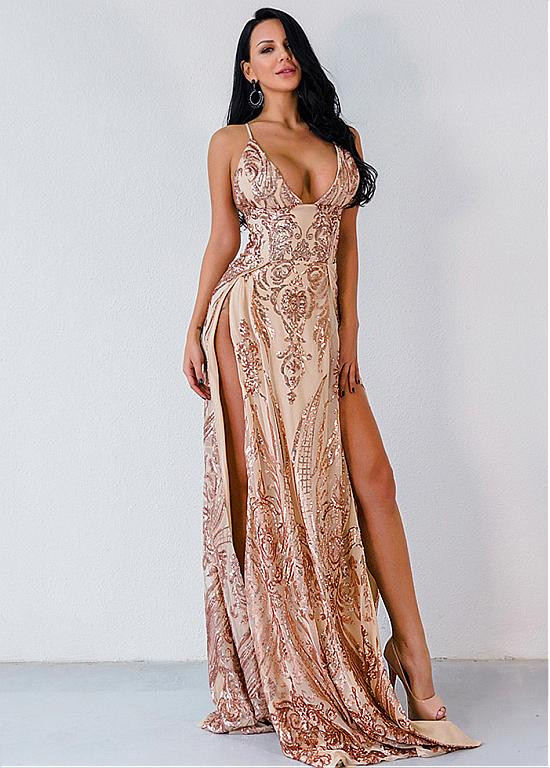 a line gold sequin dress