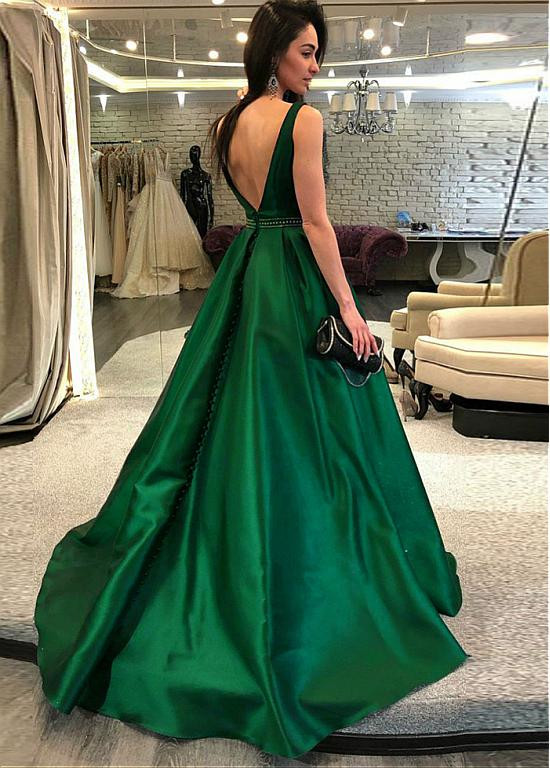 bateau dress green A-line Bateau Backless Knee Length Green Homecoming Dress with Pockets US8 / As Picture