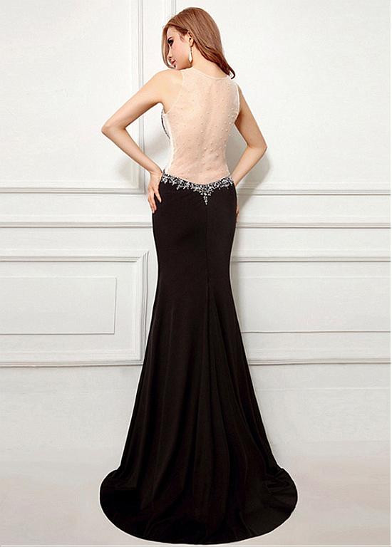 Tulle & Spandex Jewel Rhinestones Black Mermaid Evening Dress