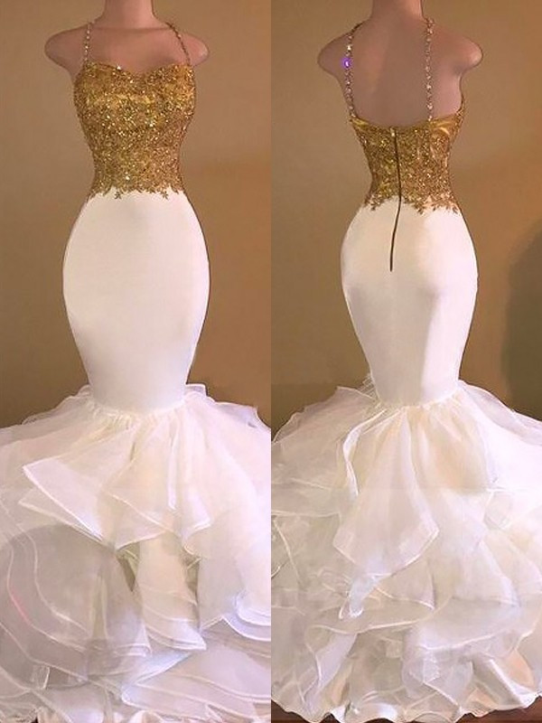 Spaghetti Straps Cut-Out Floor Length Trumpet/Mermaid Formal Dresses in Red main image 1