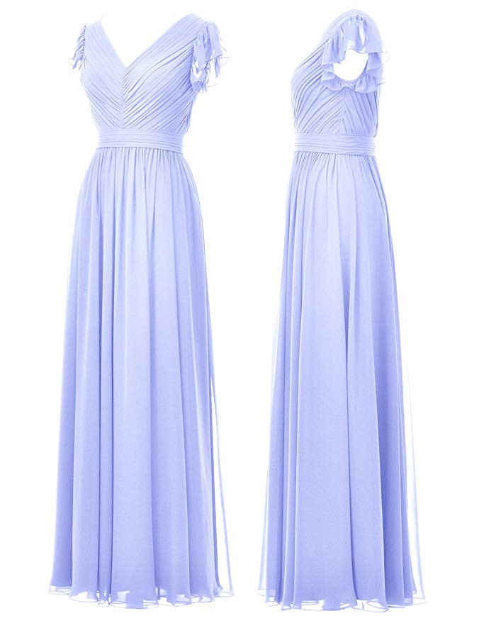 Short Sleeves V-neck Applique Chiffon A-Line Dress Lavender