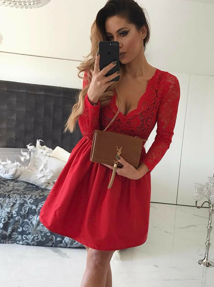 red homecoming dresses long sleeve