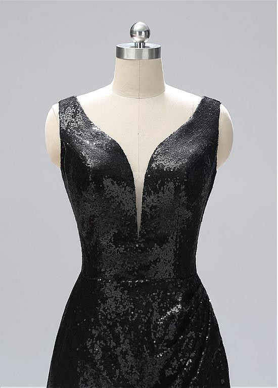 Designer Column Satin High Neck Sleeveless Black Prom Dresses With Beading main image 1